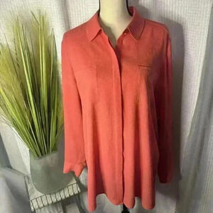 Chicos Women’s 2 US L Long Sleeve Top Salmon Color Textured Hidden Button Blouse